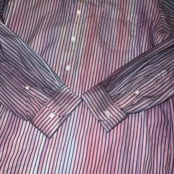 Stafford Custom Tie Dye Colorful Stripe Long Sleeve Button Up Shirt Size 16.5 - Picture 7 of 8